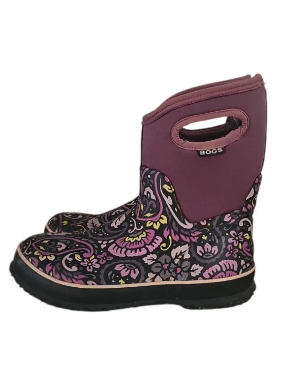 BOGS Classic Mid Tuscany Boots Women 10 Purple Floral Waterproof Rain Garden